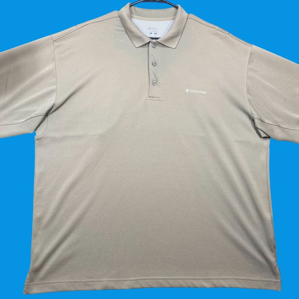 Columbia Mens XL Tan PFG Polo Shirt Moisture Wicking Short Sleeve Outdoor Wear
